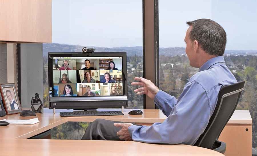 Multi-point video conferencing in progress on a desktop video conferencing
