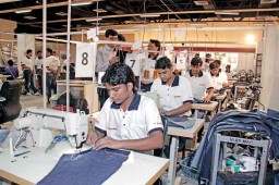 Vibemac's impressive denim sewing line at Indigo, promising an output of 1000 denims per 8 hours, with a setup of total 27 sewing machines