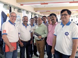 Manoj Kumar Gupta of Xian Typical Sewing Machines India (extreme right) with Kalayansundaram, GM Apparel Operations, K G Denim (centre) and Viraf Turel of Turel Group (extreme left)