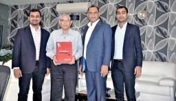 (L to R) Mahaveer Luniya, Business Development Director of Gauge Sewing Machines and Spares; Dinesh J. Hinduja, former Director of Gokaldas Exports; M. L Jain, Managing Director of Gauge Sewing machines & Spares; and Hitesh Luniya, Business Development Director of Gauge Sewing Machines and Spares (L to R) Mahaveer Luniya, Business Development Director of Gauge Sewing Machines and Spares; Dinesh J. Hinduja, former Director of Gokaldas Exports; M. L Jain, Managing Director of Gauge Sewing machines & Spares; and Hitesh Luniya, Business Development Director of Gauge Sewing Machines and Spares