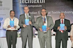At the launch of ITTA Members’ Directory (L-R)  — A.B. Joshi, Textile Commissioner, Ministry of Textiles, GoI; Michael Jänecke, Brand Manager, Techtextil, Messe Frankfurt Exhibition GmbH, Germany; Sujit Gulati, Joint Secretary, Ministry of Textiles, GoI;  Mohan Kavrie, MD, Supreme Nonwoven Industries, India