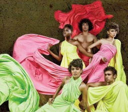 One of the visuals from the creative campaign for the store with subjects adorning drapes of beautiful fabrics from the store’s various sections