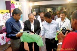 Dr. A. Sakthivel, Chairman, AEPC; V.G. Kannan, Chief General Manager, Mid Corporate Group, SBI, Mumbai; and S Chandran, Eastman Exports Global Clothing at the fair