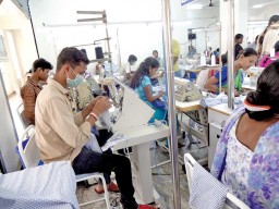 Collar pointing machine in the sewing section of Seven Hills International