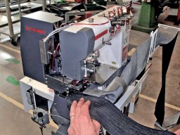 Vibemac's 3022WB406 is an automatic unit for waistband application on jeans, casual trousers and denim jackets