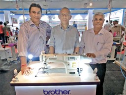 (L-R) Randeep Sahani, GM; Yasushi Tsusaka, Director, Industrial Sewing Machine Division, Brother International India with Shyam Sunder Shukla of Unique Engineers