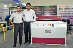 Kannav Arora, Head Application Support and Nirav Udani, Sr. Marketing Manager, DCC with Monti Antonio's 108 model heat transfer machine