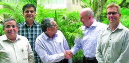 (From L-R) Gautam Chakravarti, Vineet Sethi, Dinesh Hinduja (MD of Gokaldas Exports), Andrew Brown (MD of FastReact, UK) and Simon Gibson