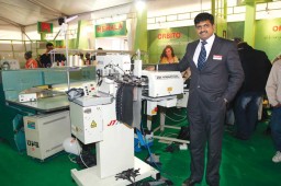 S Carthic, Director, Mehala proudly displays the JAM belt loop setter machine