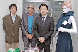 (L to R) Yushuhiro Morimoto, Assistant Manager, Knitting Machine Sales Section, Shima Seiki; Ashwani Behl, President, Janaksons Intl.; and Katsuhiro Ogawa, Deputy General Manager, Joint Sales Division, Shima Seiki