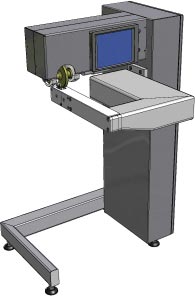 The type of arm, post or sewing bed depends on the items to be processed, here a downstream arm on a machine from Nucleus