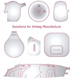 Different types of airbags with sewing lines (red) - Courtesy: KSL