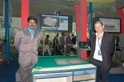 S Carthic with Lew Geiger from n-hega, USA at the Mehala stall