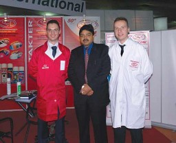 Andrea Conterno, Sales Manager, Siliconi Commerciale, Rajesh Bihani, Rajasthan International and Simone from Siliconi proudly display the new eco-friendly collection of aero-sprays that were introduced into the Indian market six months ago