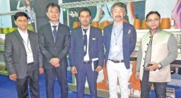 Katsuhiro Ogawa, Deputy General Manager, Joint Sales Division, Shima Seiki (2nd from left) and Tadanori Ueno, General Manager – Bangladesh Liaison, Shima Seiki (4th from left) with Zakaria Wahid, Managing Director, Al Amin Garment (extreme right)