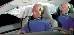 Curtain airbag being tested in a car