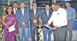 Padma Shri Mecca Rafeeque Ahmed, Chairman of the Council for Leather Exports (CLE) and Farida Group lighting the ceremonial lamp at the opening of the Chennai Lab as team Intertek looks on
