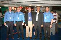 Erwin Mair, Ing Mario Mair and David Blake of M&R Machines with Scott Mon of Rutland Inks (3rd from left) and Narendra Dadia, MD, Dhaval Colour Chem (2nd from right) get together for a group shot during the seminar