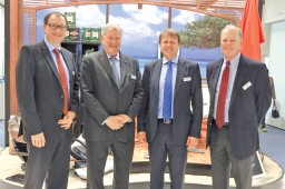 (L to R) – Juergen Drescher, COO, Guetermann; Peter Zwicky, CEO, Guetermann; Thomas Diles, CFO, Guetermann; and Les Miller, COO, A&E