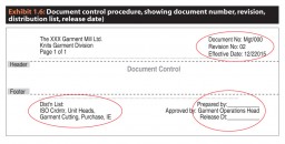 Exhibit 1.6: Document control procedure, showing document number, revision, distribution list, release date)