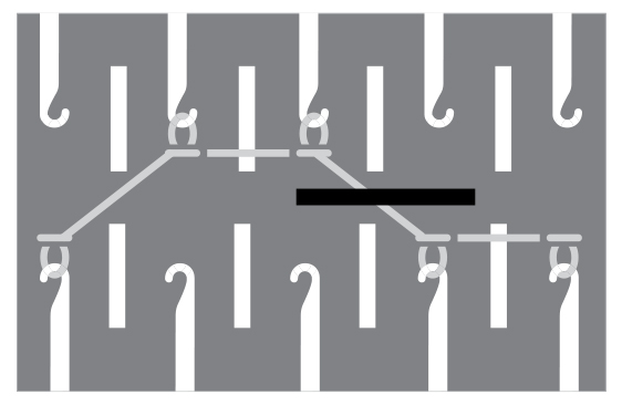 Stitch Presser performs effective holddown while knitting ribs, when sinkers are ineffective