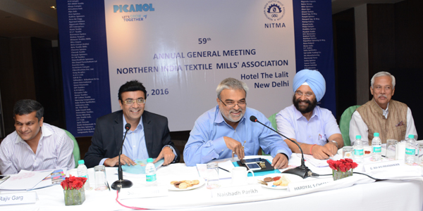 (L-R) Rajiv Garg, Sanjay K Jain, Naishadh Parikh, Hardyal Singh Cheema and G. Balasubramanian during NITMA AGM