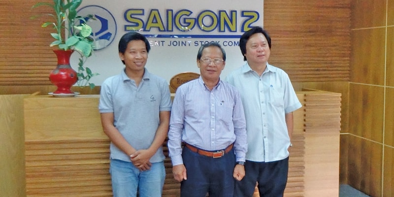 Ngo Trung Kien, (centre) Deputy Chairman, Association of Garments, Textiles, Embroidery, Knitwear (AGTEK) with Peter Ngo (left) and Nguyen Huu Toan (right) both Deputy General Directors of Saigon2, a Garment Joint Stock Company