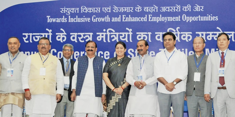 Once again to ‘gain’: Ministers and senior officials of textile departments from 18 states participated in the conference. Smriti Irani insisted on need for capacity enhancement in production of textile machinery and for more dialogue and convergence at intra-state, inter-state and centre-state levels